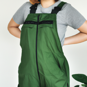 Gardening overalls on woman.